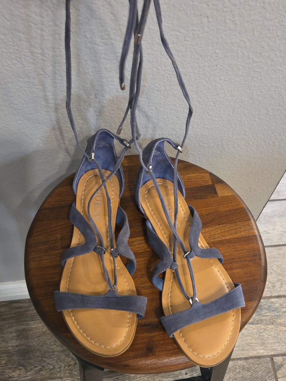 GUESS Women’s Lace-Up Suede Sandals in Slate Blue